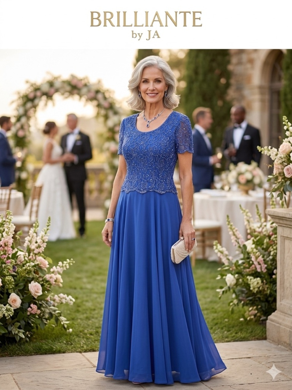 Brilliante by JA Royal Blue Lace Chiffon Gown Dress Formal Wedding Gala Prom